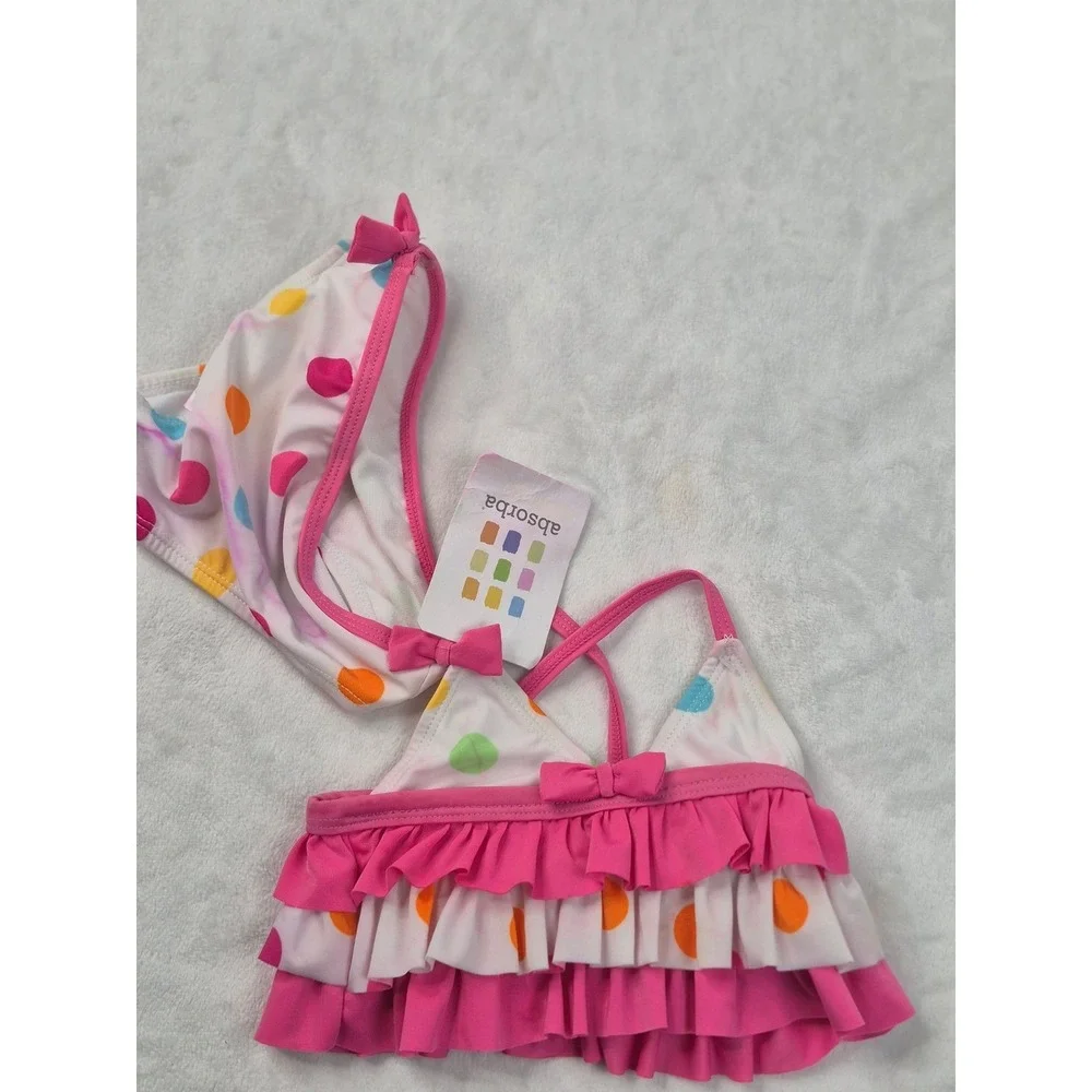 Absorba Swimsuit Girls‎ 12M Pink New Polka Dot Ruffle Bikini Two-Piece Set